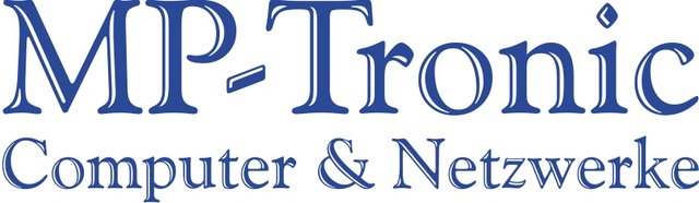 Logo MP Tronic in blauer Schrift und weißem Hintergrund
