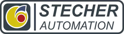Logo Stecher Automation GmbH in schwarzer Schrift